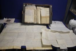 A BOX OF INDENTURES AND LEGAL DOCUMENTS, to include wills, testaments etc