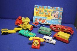 A BOXED VINTAGE CHAD VALLEY BATTERY OPERATED GIVE A SHOW PROJECTOR AND SLIDES, together with a