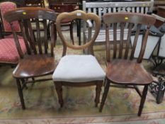 TWO TRADITIONAL KITCHEN CHAIRS AND A VICTORIAN CHAIR (3)