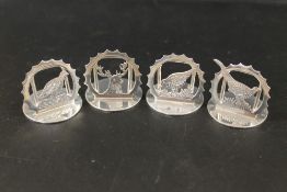 FOUR HALLMARKED SILVER GAME THEMED MENU HOLDERS - STAMPED J.A. CAMPBELL LONDON