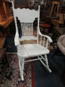 A WHITE PAINTED ROCKING CHAIR TOGETHER WITH ANOTHER CHAIR (2)