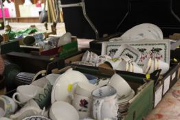 FOUR BOXES OF ASSORTED CHINA AND CERAMICS TO INCLUDE PORTMEIRION, VINTAGE RETRO STYLE SOUTH