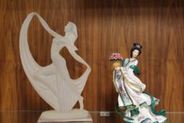 A DANBURY MINT FIGURINE - THE ROSE PRINCESS, TOGETHER WITH AN ART DECO RESIN FIGURE (2)