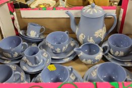 A WEDGWOOD BLUE JASPERWARE COFFEE SET