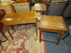 A VINTAGE OAK SIDE TABLE WITH SINGLE DRAWER PLUS ANOTHER TABLE (2)