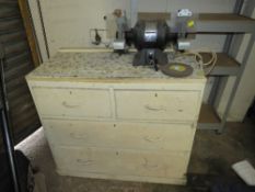 A VINTAGE WHITE CHEST AND BENCH GRINDER