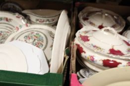 TWO TRAYS OF ASSORTED DINNERWARE - INDIAN TREE PATTERN BY JOHNSON BROTHERS AND SIMSPONS POTTERY ETC