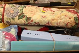 A TRAY OF ASSORTED TEXTILES ETC