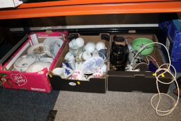 THREE TRAYS OF ASSORTED CHINA AND CERAMICS ETC TO INCLUDE KPM GERMAN DINNERWARE, COALPORT, VARIOUS