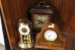 A MAHOGANY CASED EDWARDIAN MANTLE CLOCK, A GEORGIAN STYLE BRACKET CLOCK WITH MODERN 8 DAY MOVEMENT
