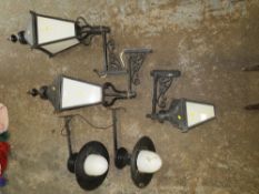 FIVE LARGE VINTAGE STREET LANTERN INCLUDING A PAIR OF COPPER EXAMPLES