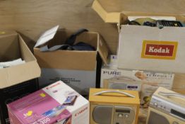 A QUANTITY OF CAMERAS. PROJECTION EQUIPMENT, DIGITAL RADIOS ETC