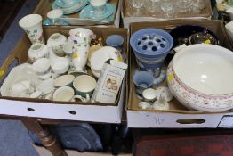 TWO TRAYS OF ASSORTED CERAMICS ETC TO INCLUDE WEDGWOOD BIANCA, A WEDGWOOD JASPERWARE FLOWER VASE