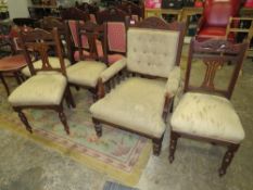 AN EDWARDIAN MAHOGANY GENTLEMAN'S ARMCHAIR AND FOUR CHAIRS (5)