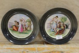 A PAIR OF AUSTRIAN STYLE CABINET PLATES DECORATED WITH CLASSICAL SCENES