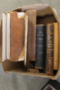 A BOX OF ANTIQUE BOOKS TO INCLUDE TWO BIBLES ETC