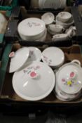 TWO TRAYS OF ASSORTED ROYAL DOULTON 'PILLAR ROSE' PATTERN DINNERWARE ETC