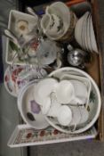 A TRAY OF ASSORTED CERAMICS ETC TO INC PORTMEIRION, DOULTON EVERYDAY WEAR, MARC JACOBS WATERFORD