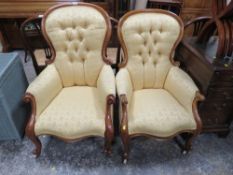 A PAIR OF VICTORIAN MAHOGANY SPOON BACK GENTLEMAN'S CHAIRS