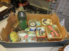 A TRAY OF VINTAGE TINS ETC