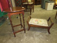 A SMALL OAK BARLEYTWIST TABLE AND A LOW STOOL (2)