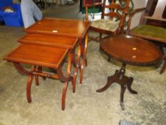 A REPRODUCTION MAHOGANY NEST OF TABLES PLUS AN OCCASIONAL TABLE (2)