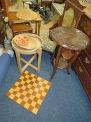 A QUANTITY OF ASSORTED FURNITURE TO INCLUDE TWO OAK TABLES, STOOL ETC