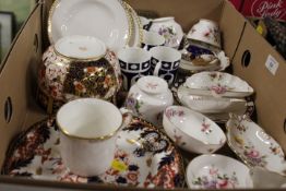 A BOX OF CROWN DERBY ITEMS ETC TO INCLUDE PAPERWEIGHTS