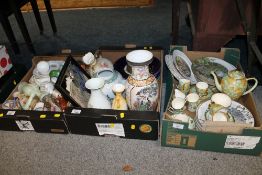 THREE TRAYS OF ASSORTED CERAMICS ETC TO INCLUDE EMPIRE ART DECO TEAWARE, ROYAL DOULTON COUNTESS