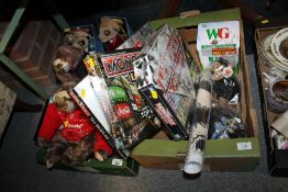 TWO TRAYS OF ASSORTED TOYS AND GAMES TO INCLUDE MEERKATS, SLOTHS ETC AND THREE COLLECTORS EDITION