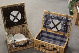 TWO WICKER PICNIC HAMPER BASKETS AND CONTENTS