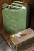 A 20L METAL JERRY CAN TOGETHER WITH AN AMMUNITION BOX