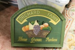 A WOODEN ORCHARD FARM PLAQUE