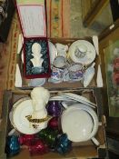 TWO TRAYS OF ASSORTED CERAMICS AND GLASS TO INCLUDE DINNERWARE, TEALIGHT HOLDERS, PRINCESS DIANA