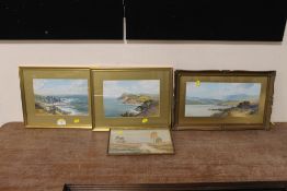 A SELECTION OF FRAMED AND GLAZED WATERCOLOURS TO INCLUDE A PAIR OF COASTAL SCENE EXAMPLES