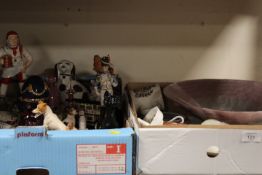 TWO TRAYS OF ASSORTED CERAMICS ETC TO INCLUDE JACK RUSSELL FIGURES