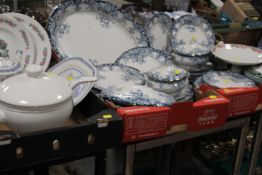 THREE TRAYS OF ASSORTED ANTIQUE AND LATER DINNERWARE TO INCLUDE TUREENS, LADLES ETC