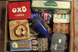 A TRAY OF ASSORTED COLLECTABLE TINS ETC