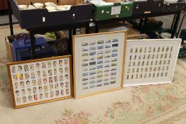 THREE FRAMED AND GLAZED CIGARETTE CARD SETS ETC