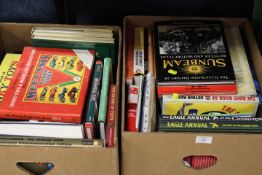 TWO TRAYS OF ASSORTED BOOKS TO INCLUDE DINKY TOY BOOKS ETC