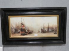 A CHARLES DIXON OLEOGRAPH ENTITLED 'THE LOWER POOL' IN A GLAZED EBONY FRAME