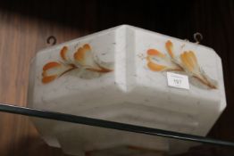 A MID CENTURY HEXAGONAL GLASS CEILING SHADE WITH FLORAL EMBELLISHMENT