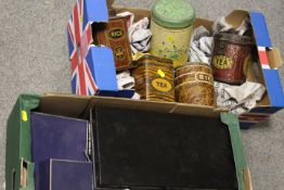 TWO TRAYS OF COLLECTABLE TINS AND BOXES ETC