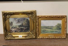 A PAIR OF TRADITIONAL PICTURES IN GILT FRAMES