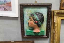 A MAHOGANY FRAMED PAPIER MACHE REPRODUCTION OF A PEARS SOAP ADVERTISING PORTRAIT