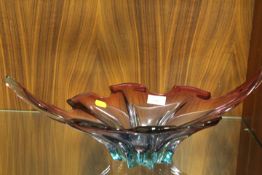 A LARGE MURANO FREEFORM PINK/BLUE GLASS CENTER PIECE