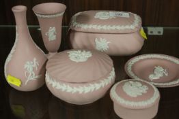 SIX PIECES OF PINK WEDGWOOD JASPERWARE
