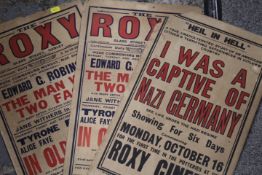 THREE VINTAGE PRE-WAR ROXY CINEMA BILL POSTERS (THE ROXY, GLASS STREET, HANLEY))
