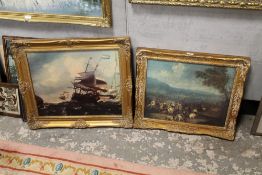 A PAIR OF GILT FRAMED REPRODUCTION PICTURES A/F