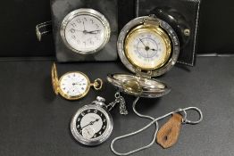 FOUR TIMEPIECES TO INCLUDE A FULL HUNTER FOB WATCH STAMPED 14K